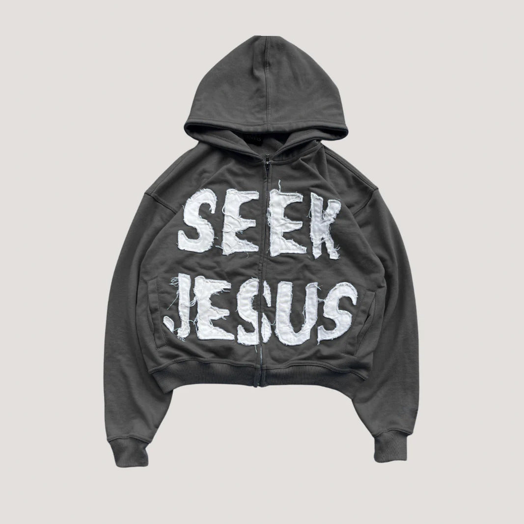 Letter Print Hooded ZipUp Hoodie