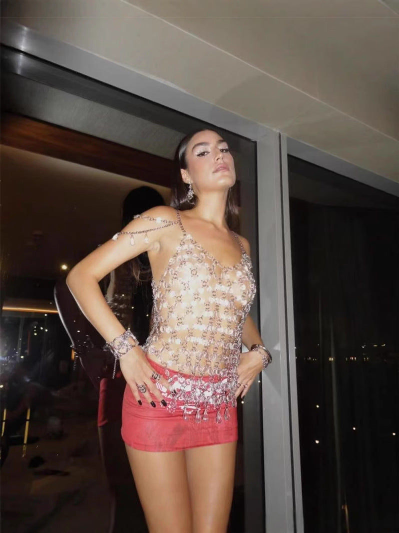 Party Enchanting Beaded Mesh Cami Top