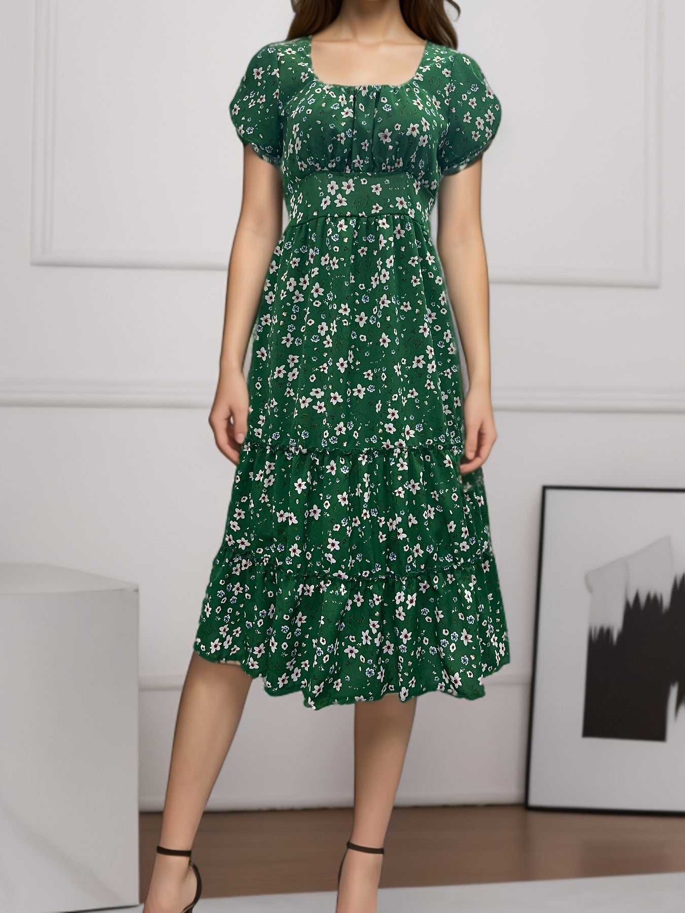 Cecilia Minimalist Women's Floral Pleated Maxi Dress Designer Edit