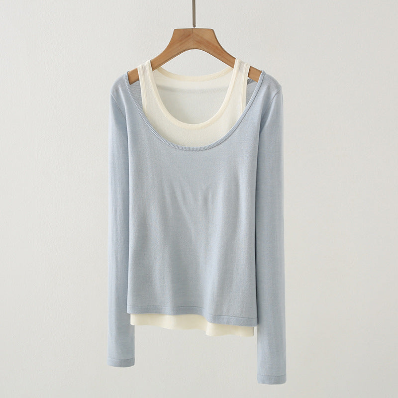 2 in 1 Wool-Blend Layered Cut-Out Knit Top