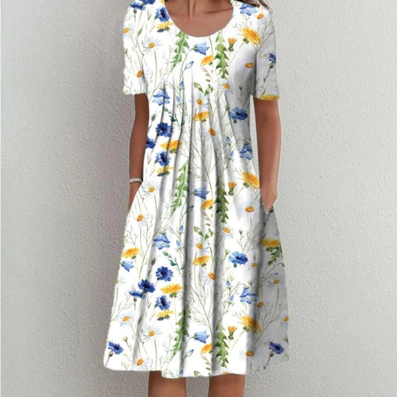 Jenni Statement Women's Floral Midi Dress with Pleated Design Boutique Collection