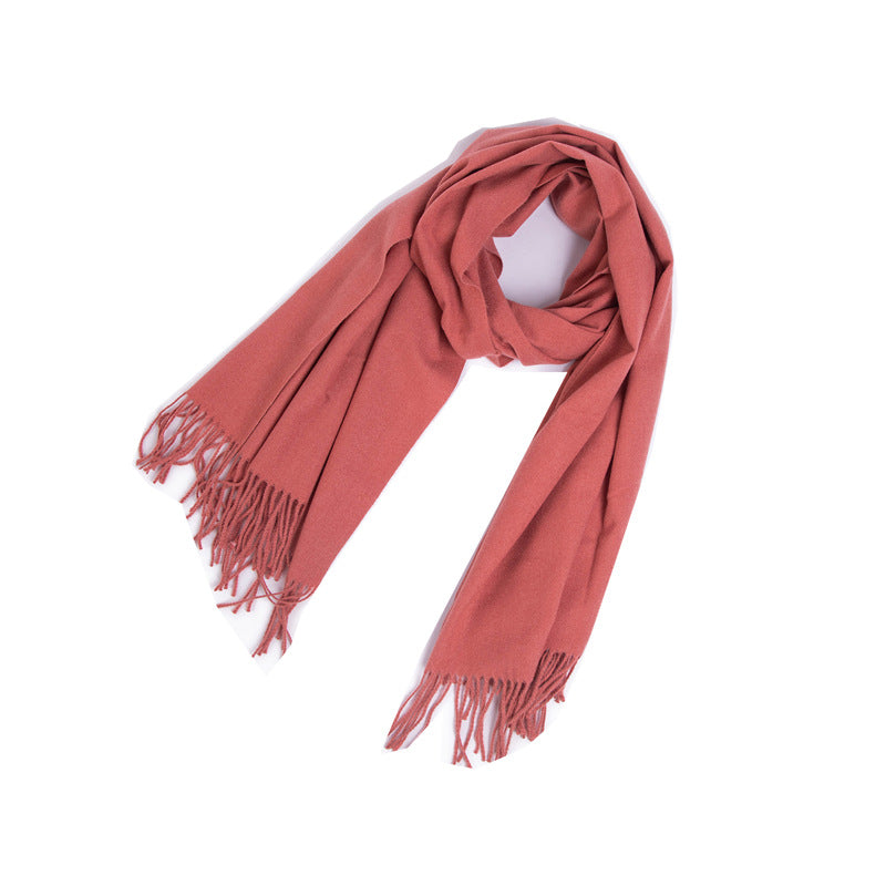 New Autumn Winter Fullpolyester Tassel Solidcolored Versatile Scarf