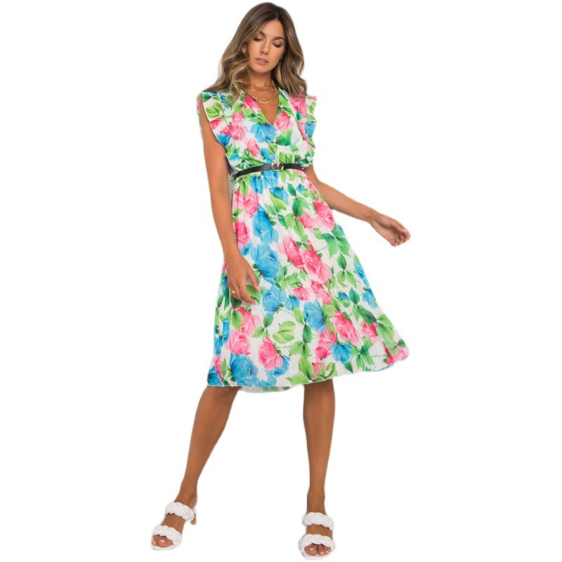 Eugenia Statement Women's Floral Ruffle Midi Dress Elevated Occasion Wear