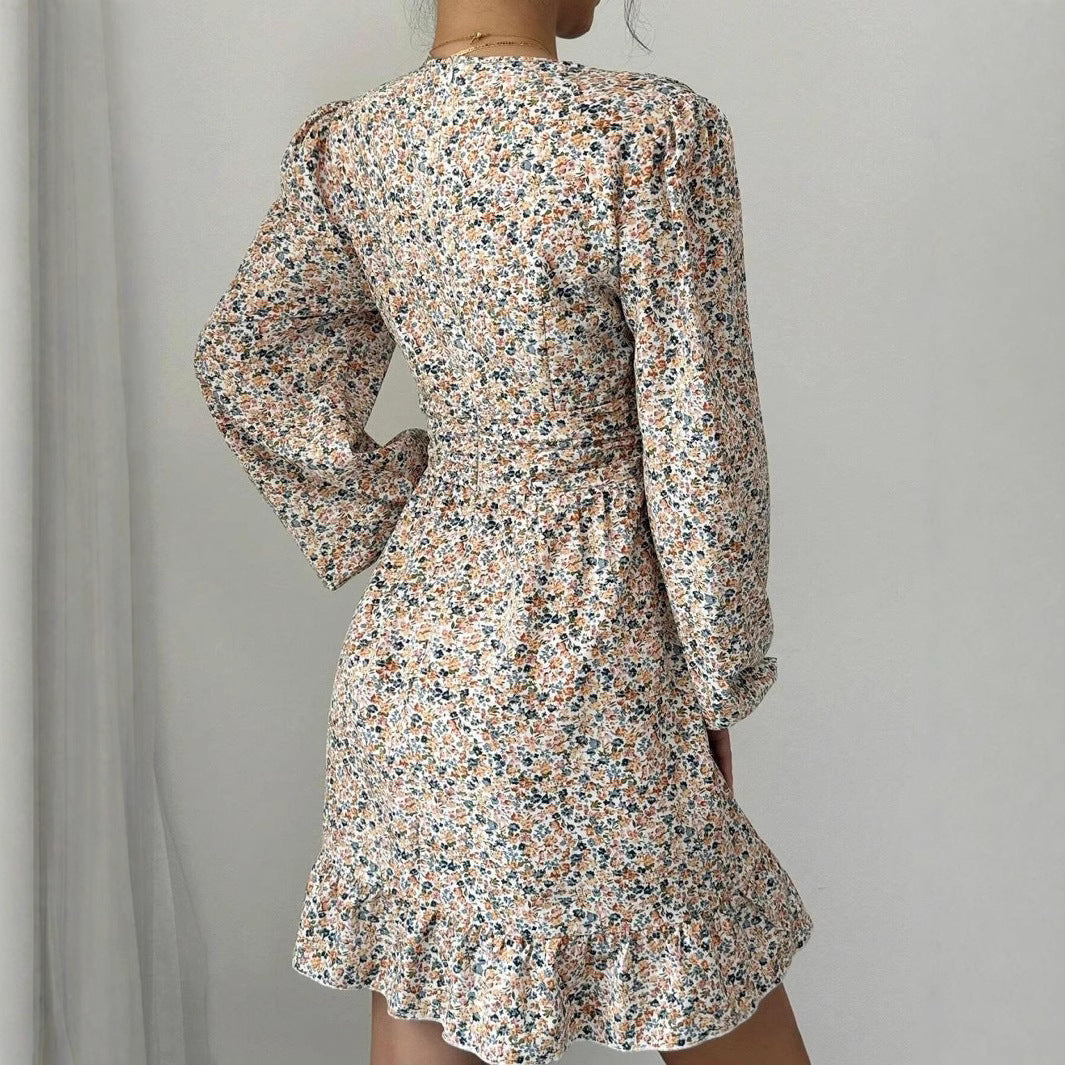 Yesenia Timeless Women's Floral Dress with V Neck and Ruffle Details Designer Edit
