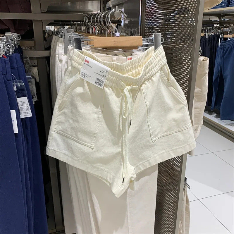 Denim Elastic-Waist Shorts with Drawstring