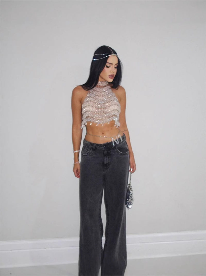 Soiree Elegant Beaded Halter Top