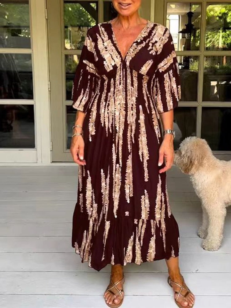 V-neck tie-dye print dress