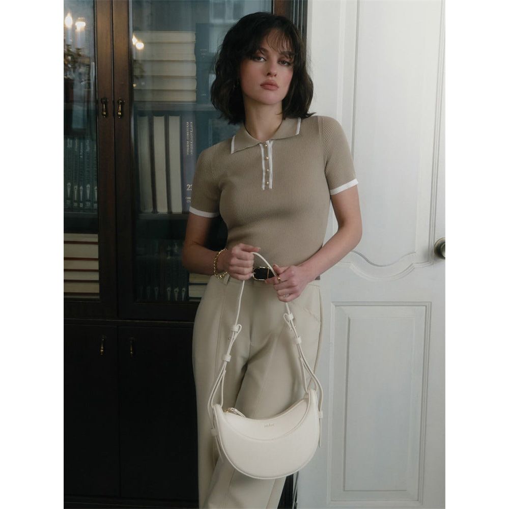 Slim Short-sleeved Lapel Top