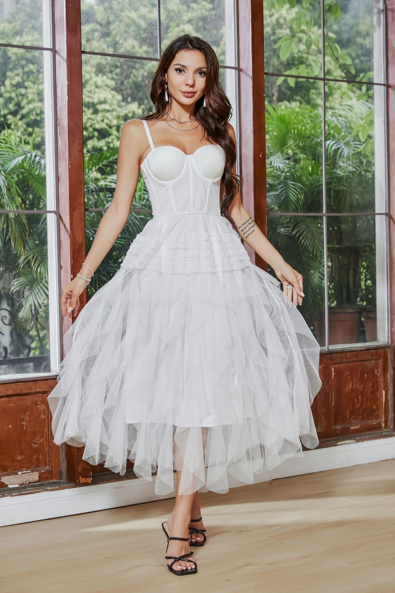 French Tube Top for First Love Boning Corset Dress White Yarn Strap Large Swing Dress Prom Dress