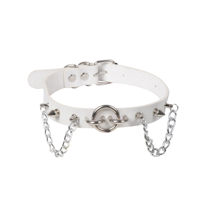 Personality Oring Rivet Chain Punk Leather Gothic Necklace