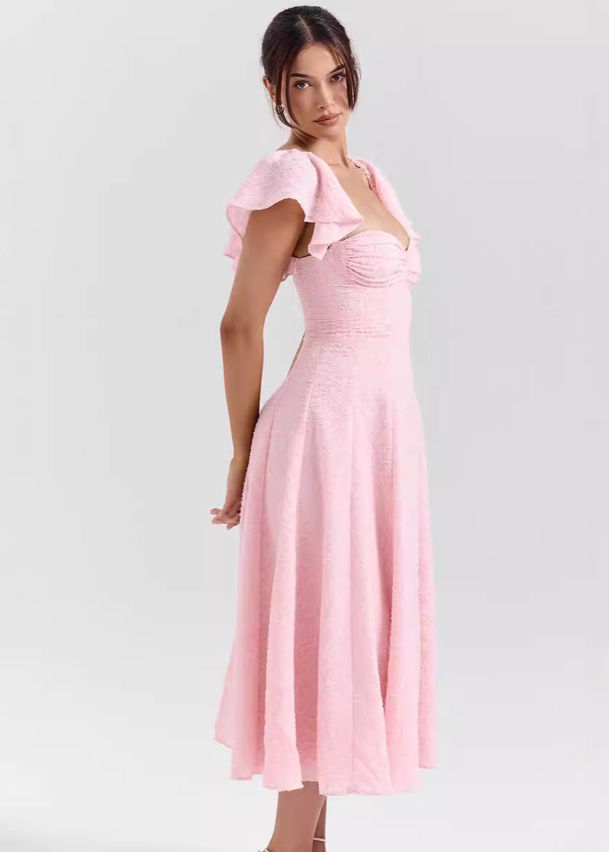 Rosalie - Textured Flutter Sleeve Midi Dress