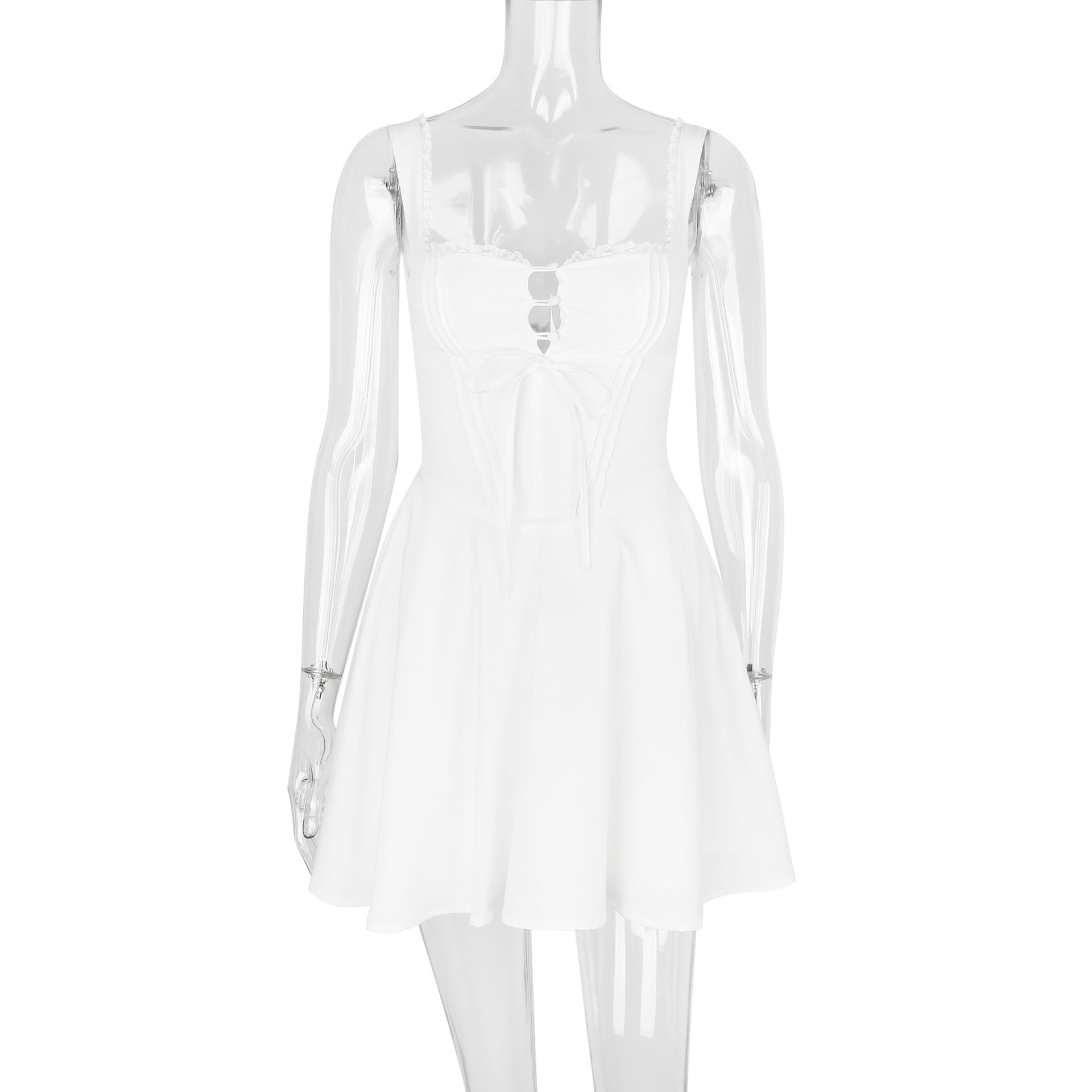 Sling Lace Halter Back Solid Color Dress