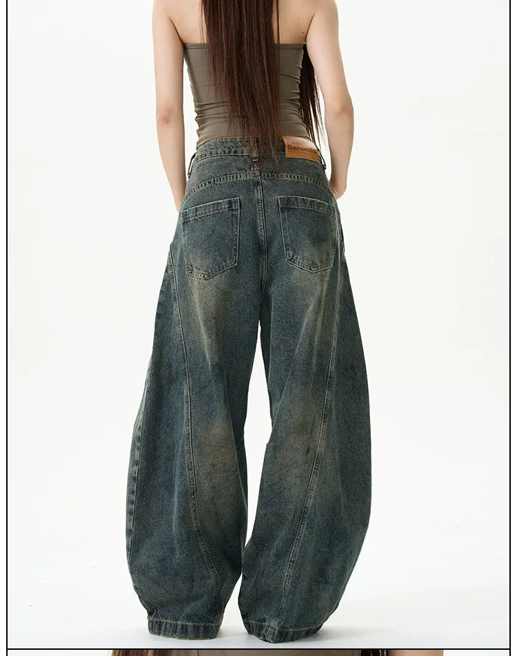 Extreme Wide-Leg Vintage Wash Jeans