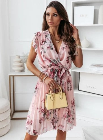 Teodora Luxe Women's Floral Dress with Ruffle Hems Premium Wardrobe Essential