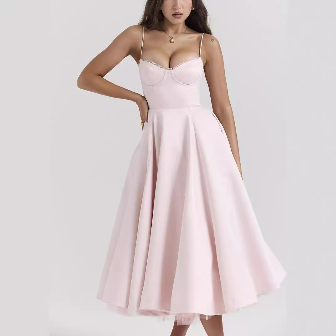 Suspender V-neck Sleeveless Dress Tutu Long Skirt