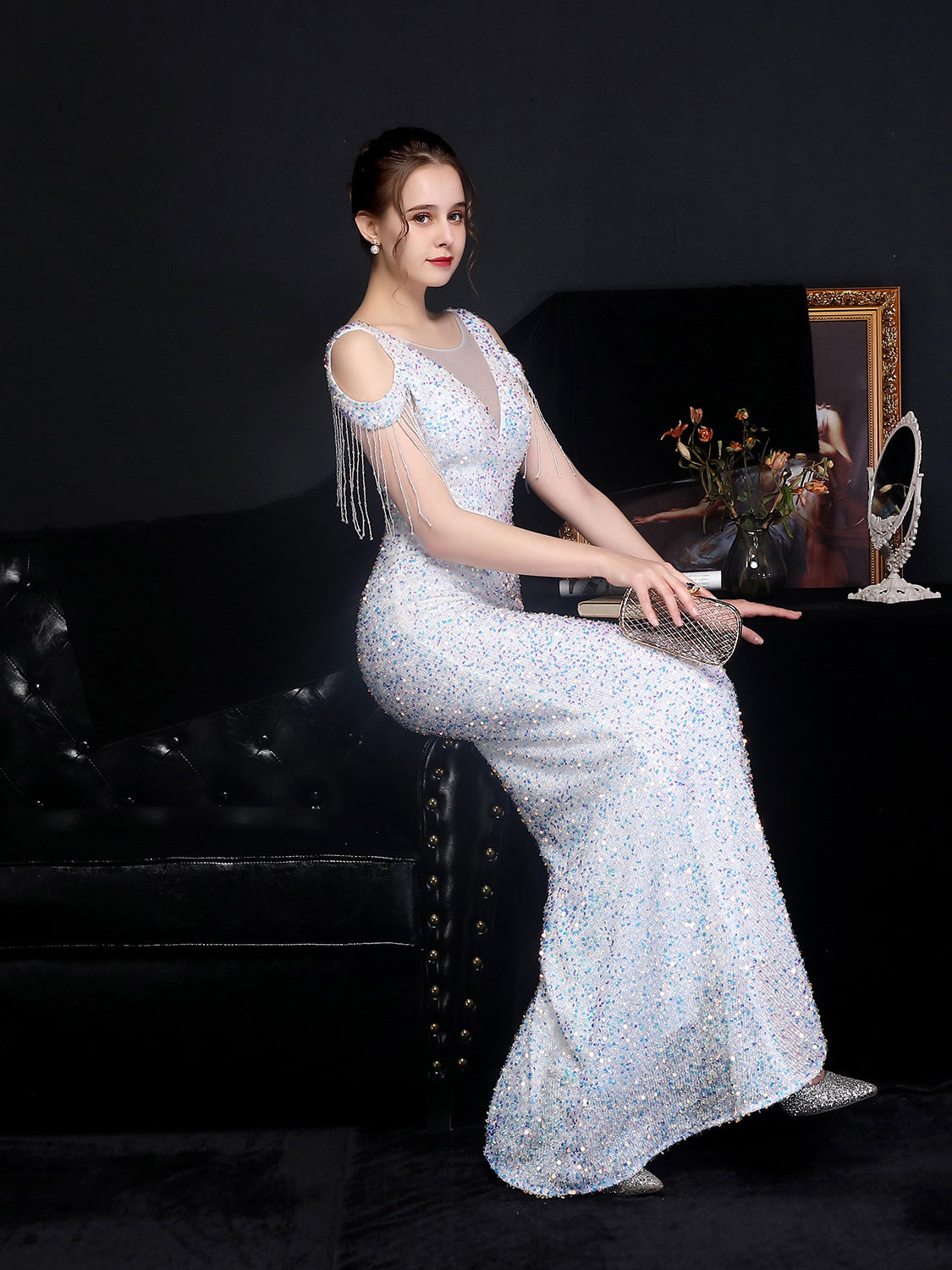 Shiny slim fishtail evening dress