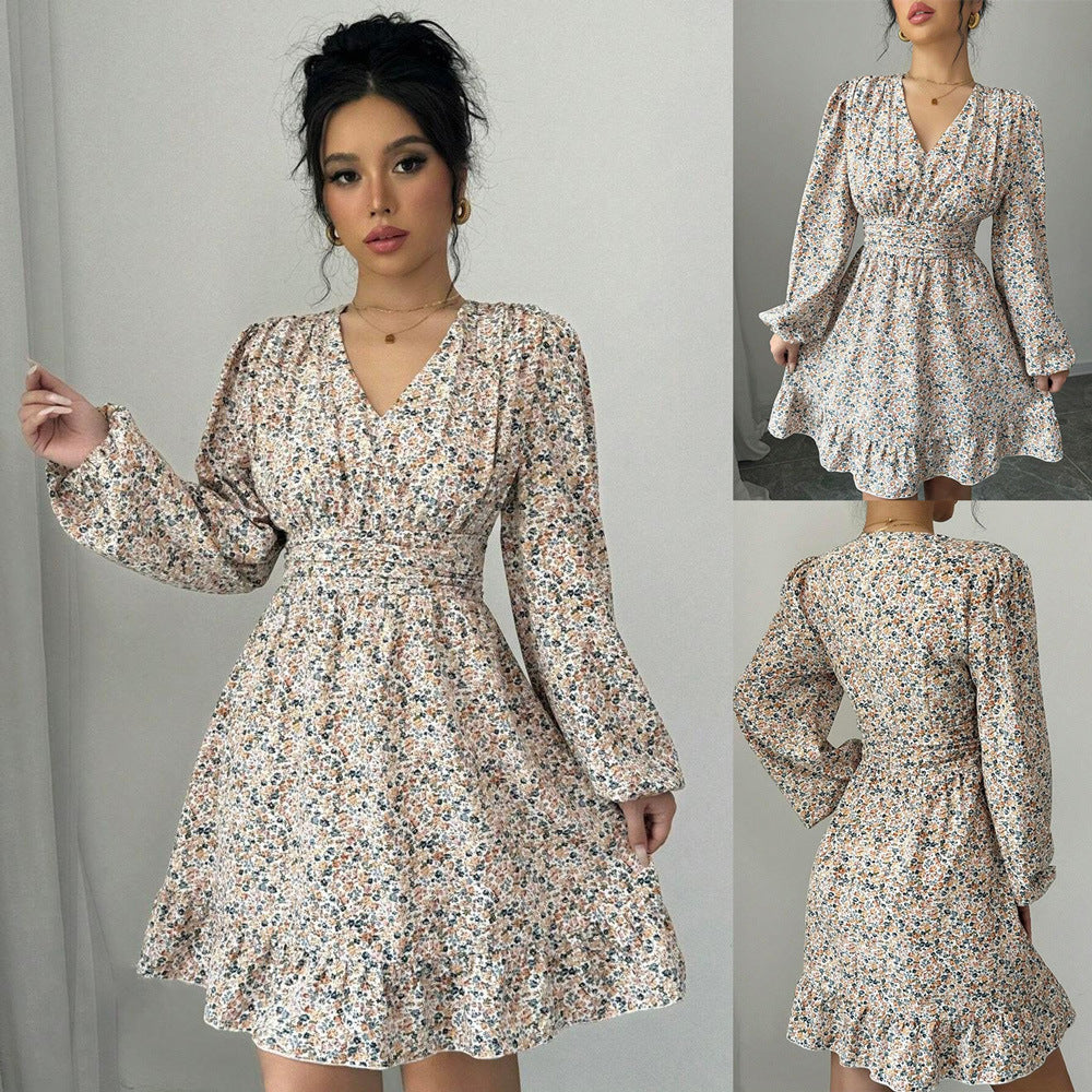 Yesenia Timeless Women's Floral Dress with V Neck and Ruffle Details Designer Edit