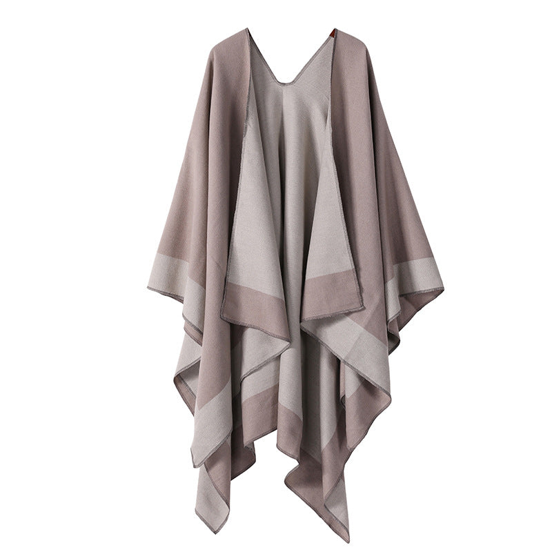 Plaincolored Doublesided Cape Autumn Winter Simple Scarf