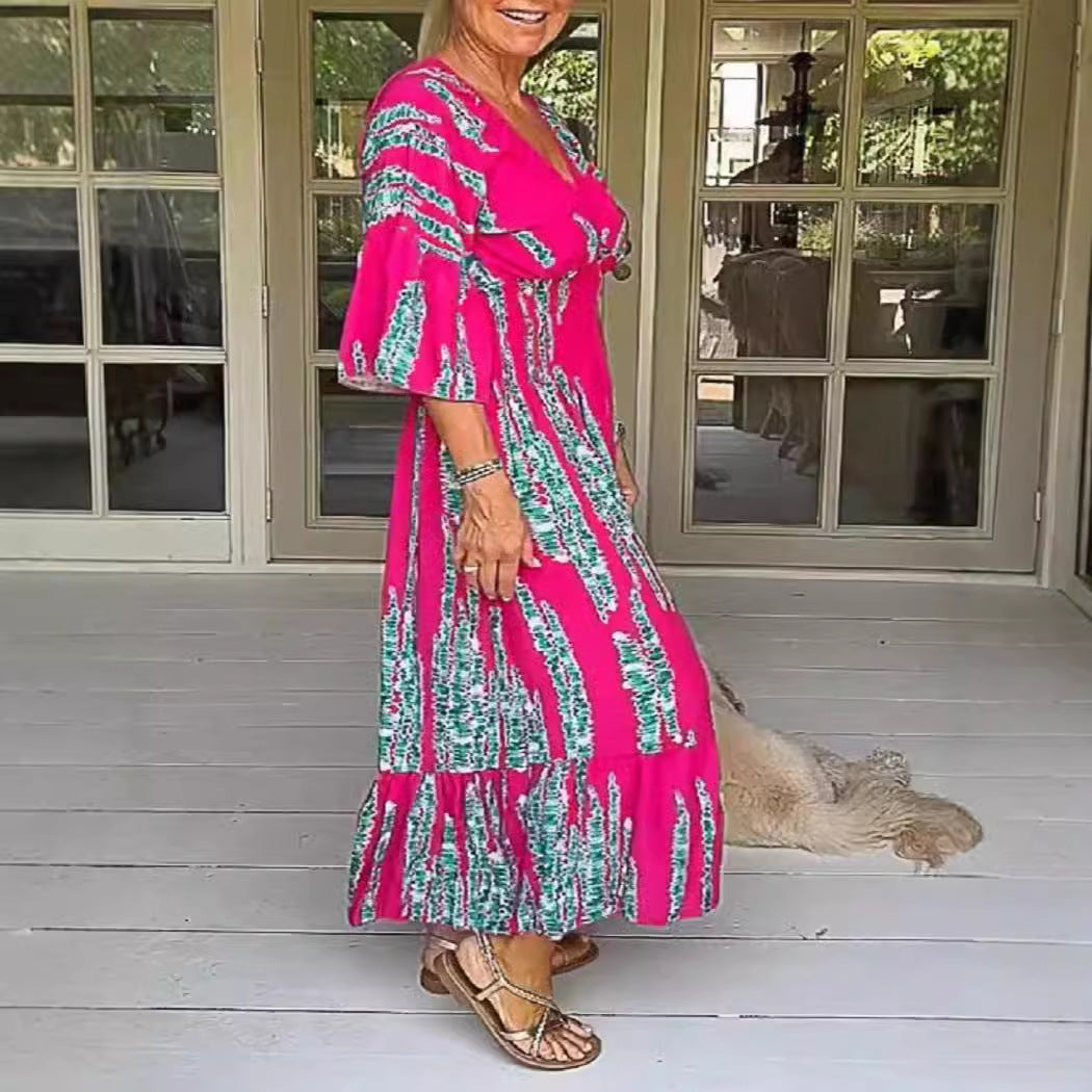 V-neck tie-dye print dress