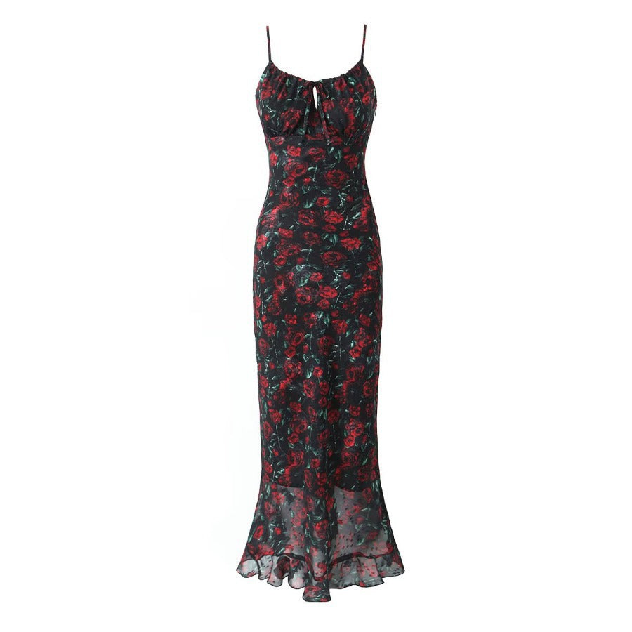 Floral Print Ruffle Hem Maxi Dress