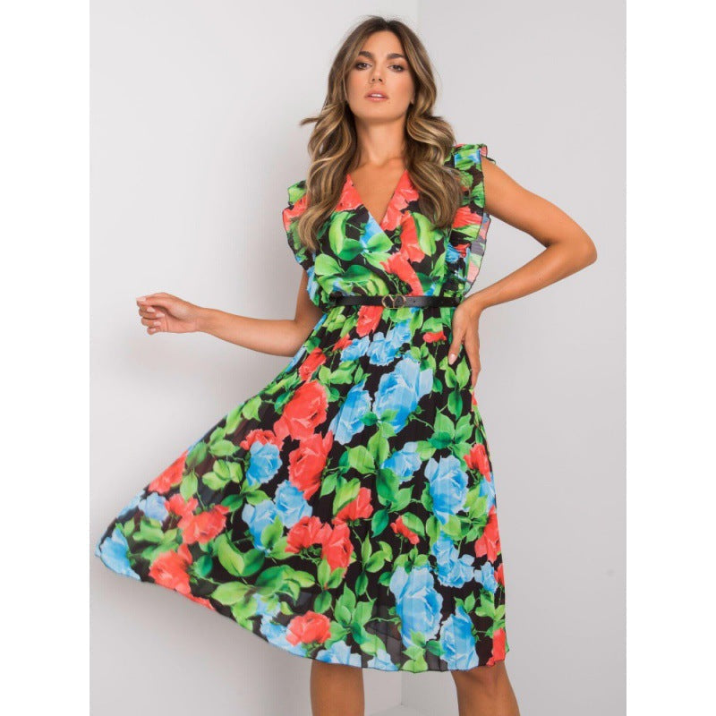 Eugenia Statement Women's Floral Ruffle Midi Dress Elevated Occasion Wear