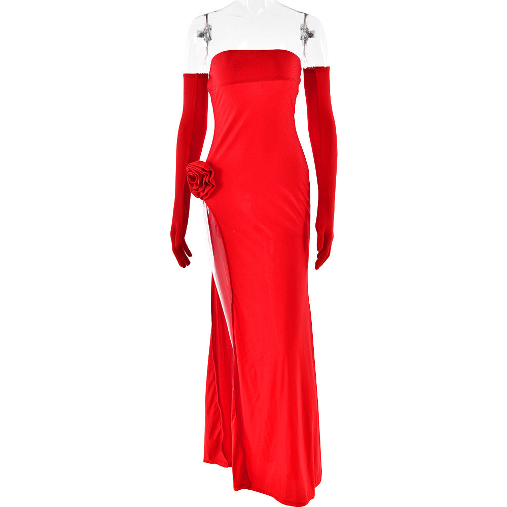 Dress Tube Top Inlay Sleeveless Split Backless Dress