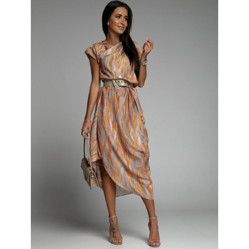Zaida Elevated Women's Asymmetric Midi Dress with Unique Print Boutique Collection
