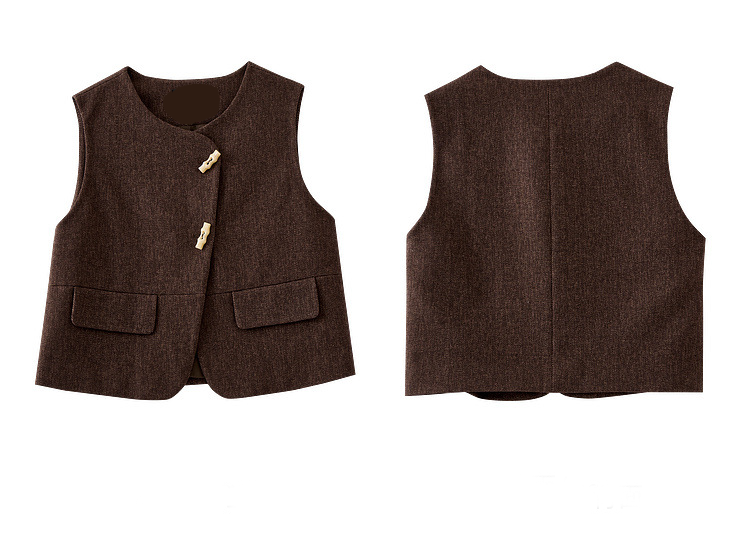 Herringbone Three-Piece Set �Vest, Blouse & Wide-Leg Pants
