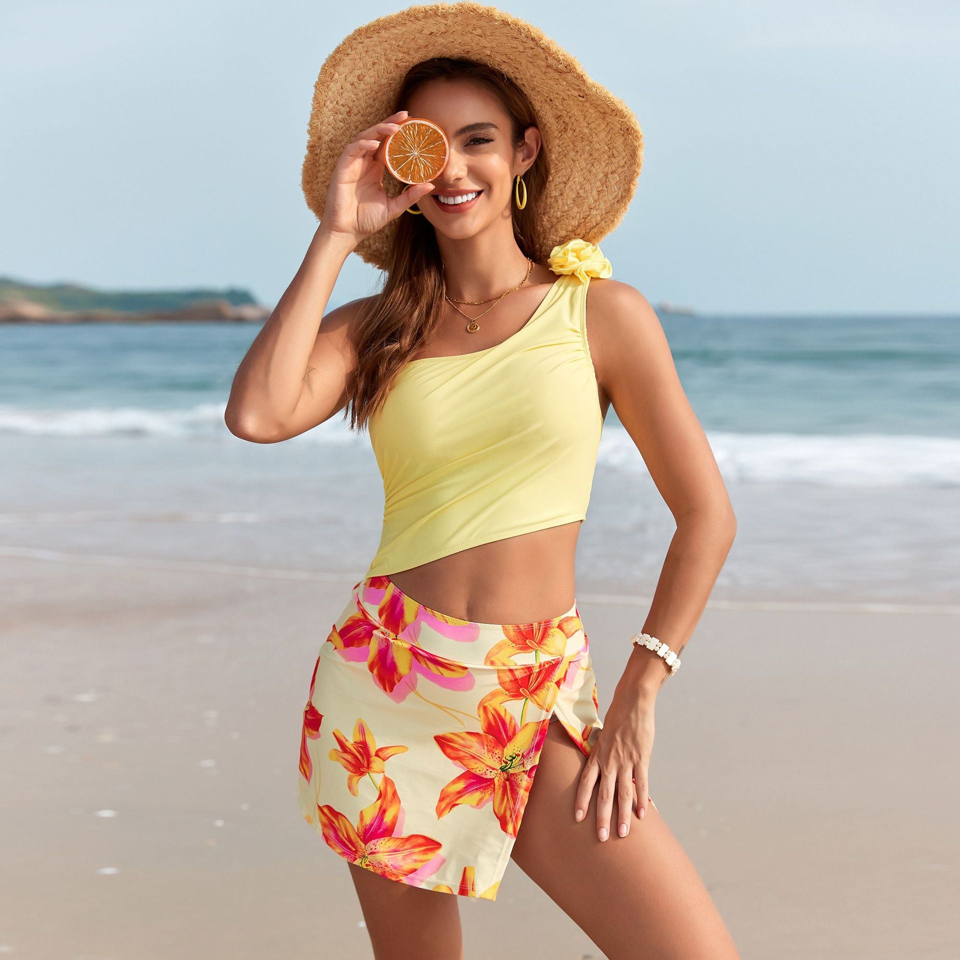 Women Summer Vacation Printed One Piece Swimsuit