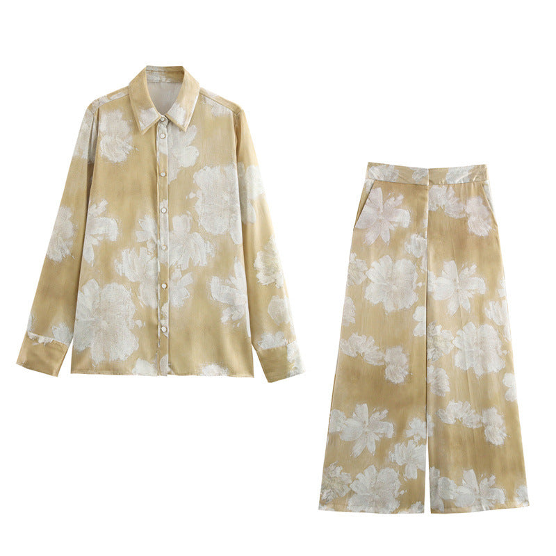 Romance Floral Printed Shirt and Straight Pants set