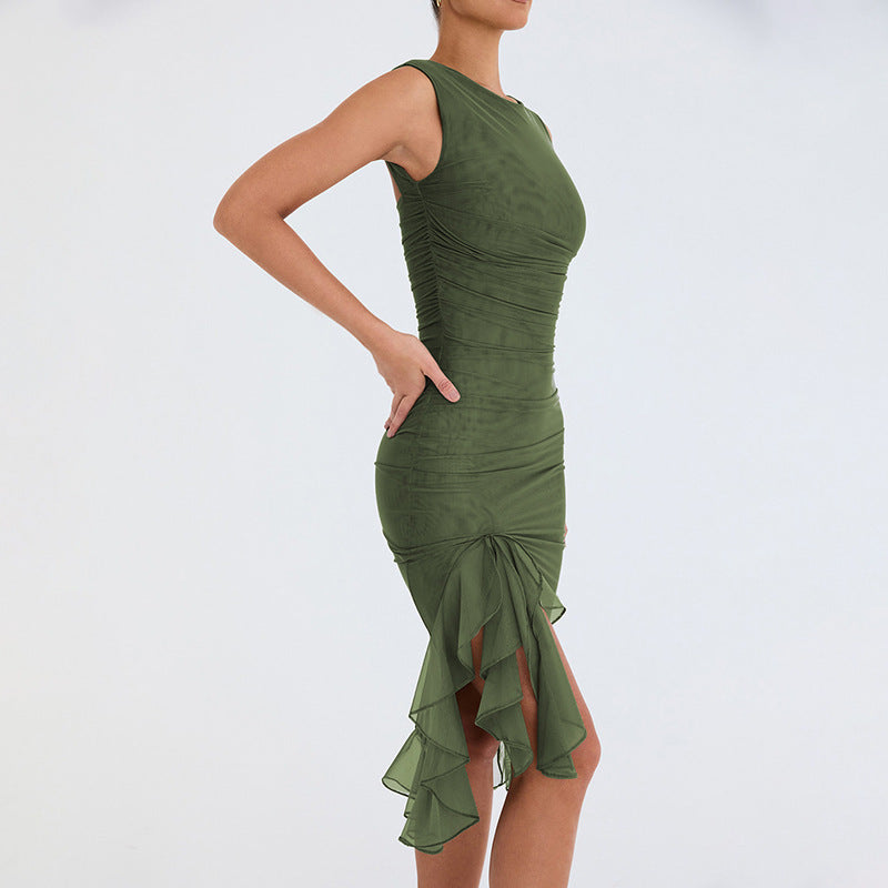 Naima Asymmetrical Ruffled Mesh Mini Dress for Women Stylish Outfit