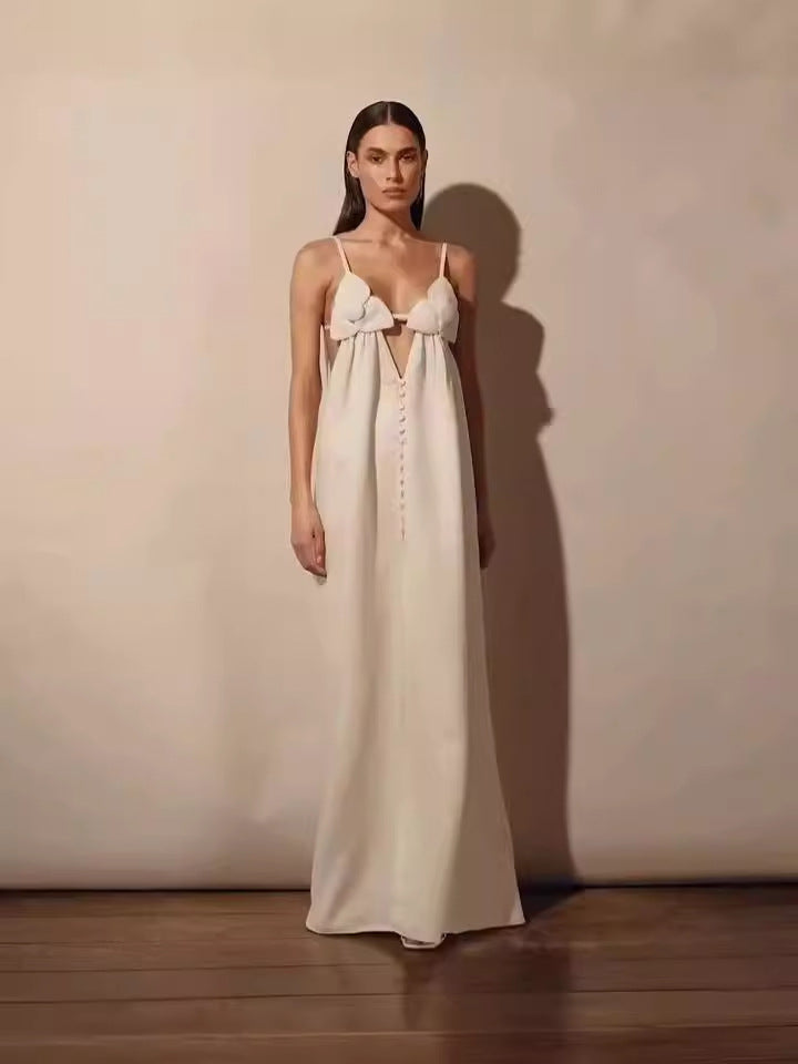 Lourdes Statement V Neck Floral Dress with High Slit Designer Edit