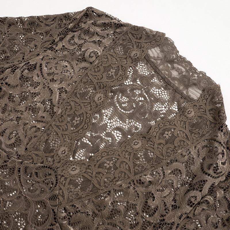 Plunge V-Neck Floral Lace Flare Sleeve Ruched Bodycon Mini Dress 13