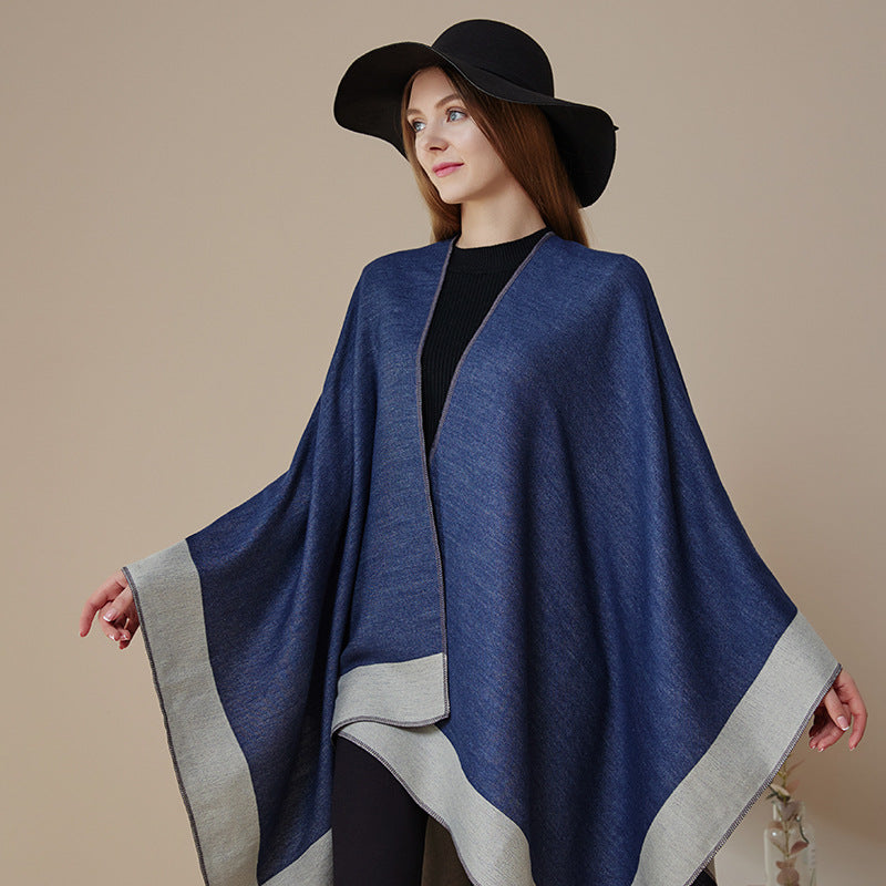 Plaincolored Doublesided Cape Autumn Winter Simple Scarf