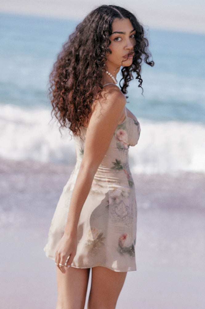 Flower Spaghetti Strap Sweetheart Rose Floral Print Bodycon Mini Dress 3