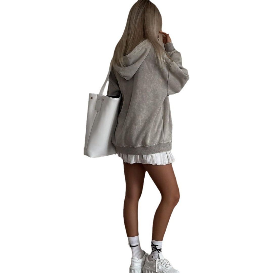 Retro Drawstring Hooded Sweatshirt