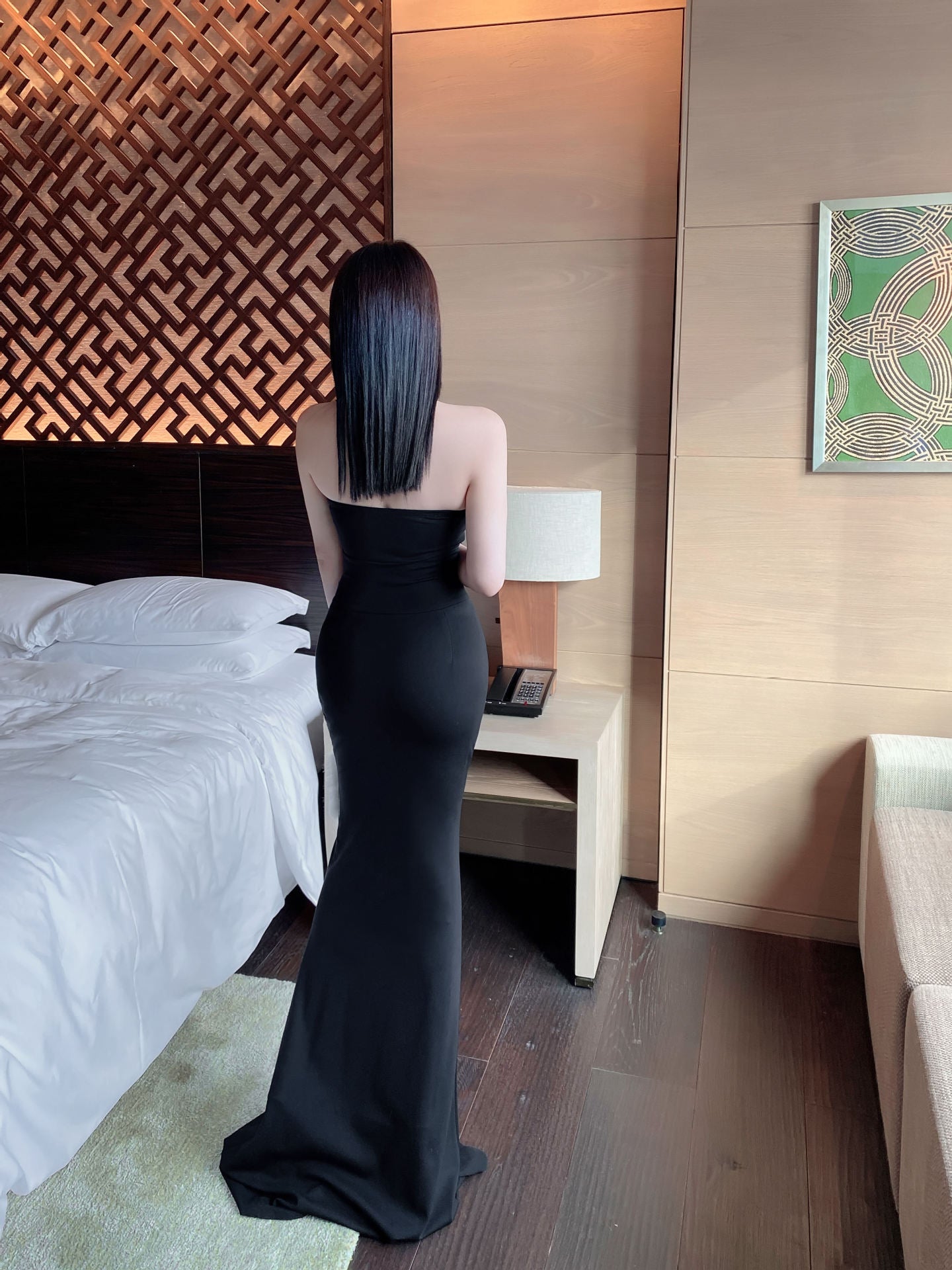 Black Strapless Sweetheart Bustier Mermaid Maxi Gown