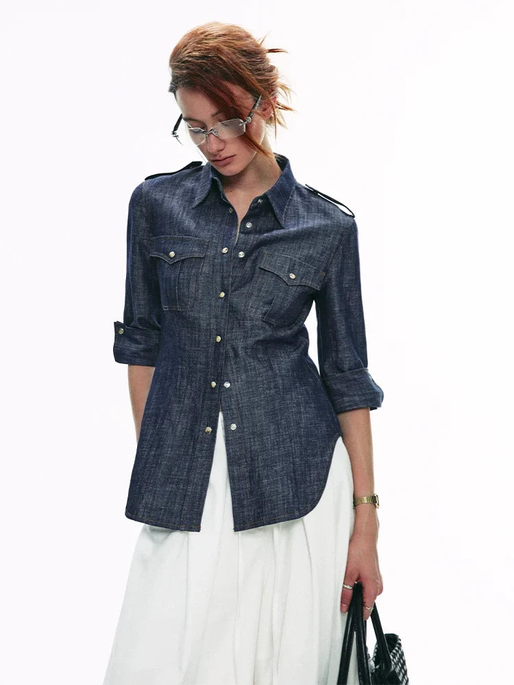 Military-Style Denim Shirt