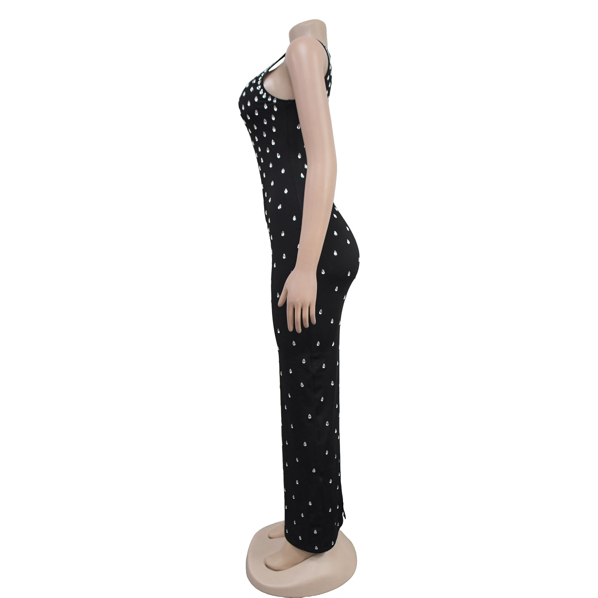 Rhinestone U-Neck Sleeveless Hip Dress