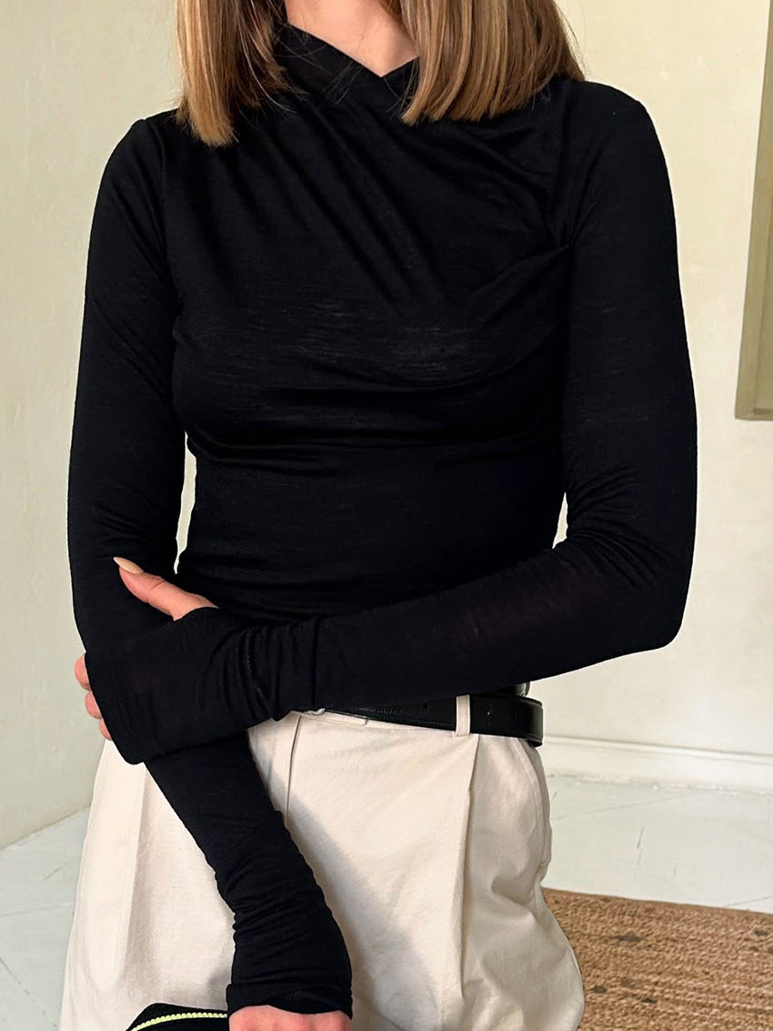 Relax Comfortable Ruched V - Neck Long Sleeve Top
