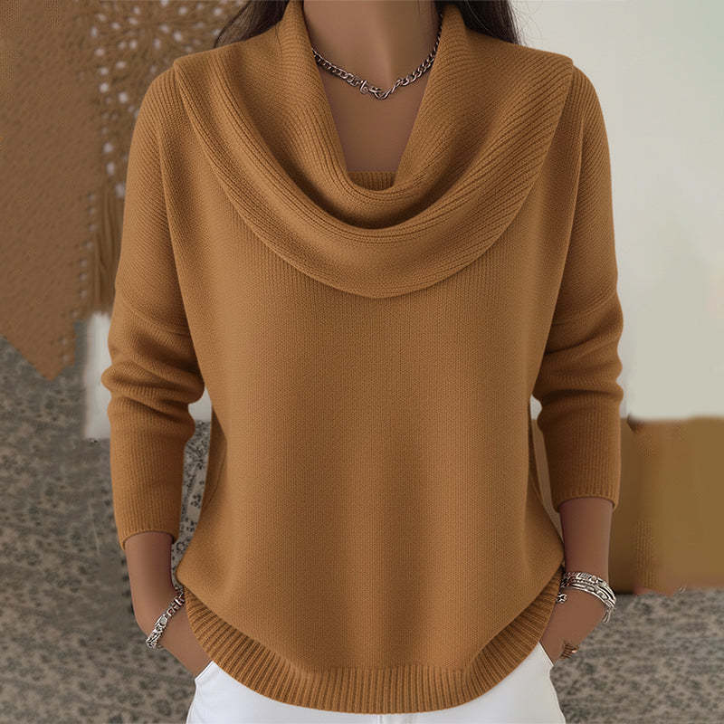 Cowl Neck Long Sleeve Ribbed Knit Sweater 4