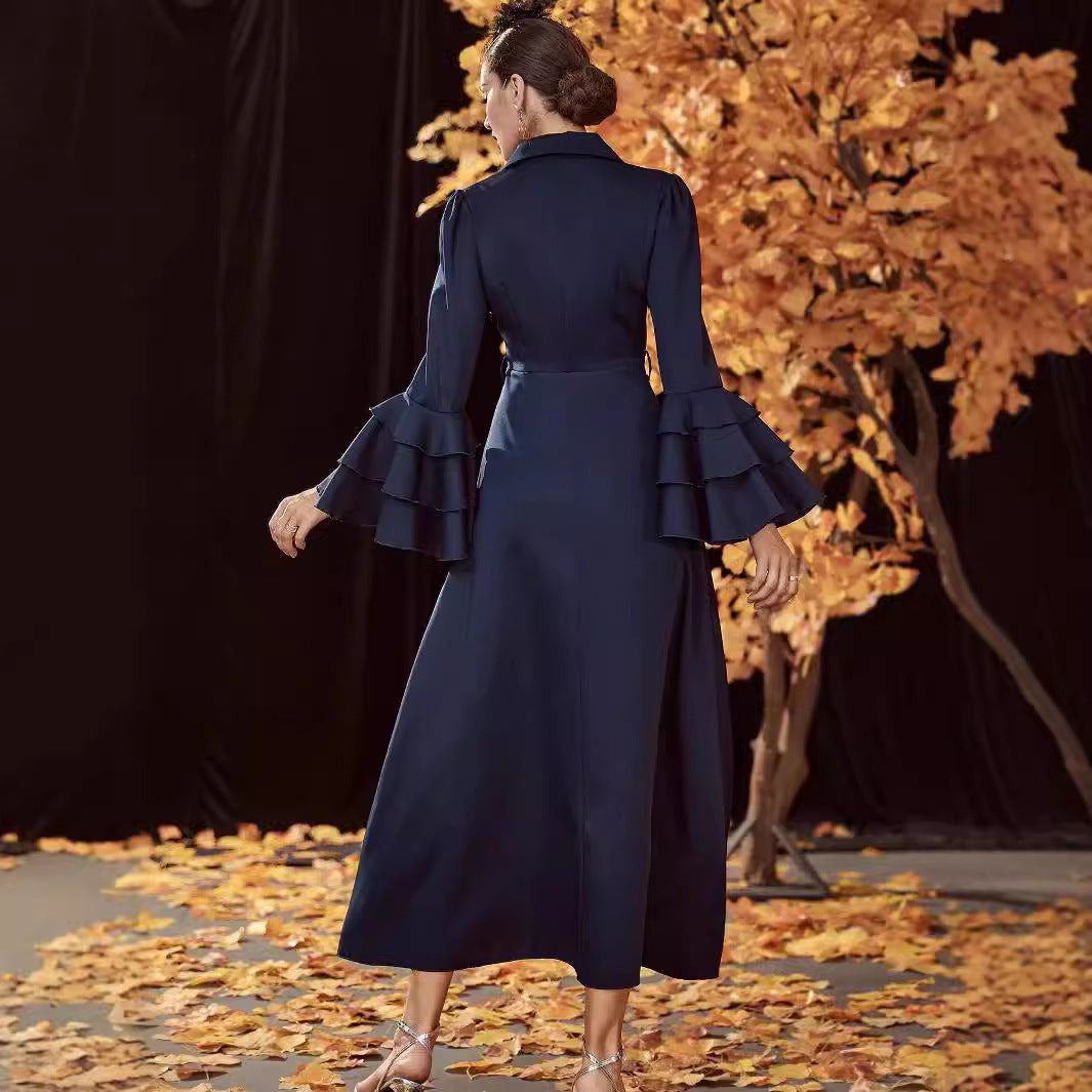 Double Breasted High Waist Trench Coat Dress