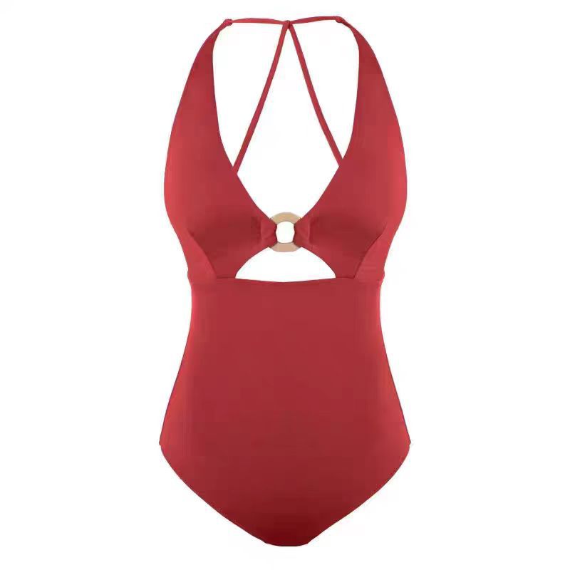Ring Detail Cutout Halter One Piece Swimsuit