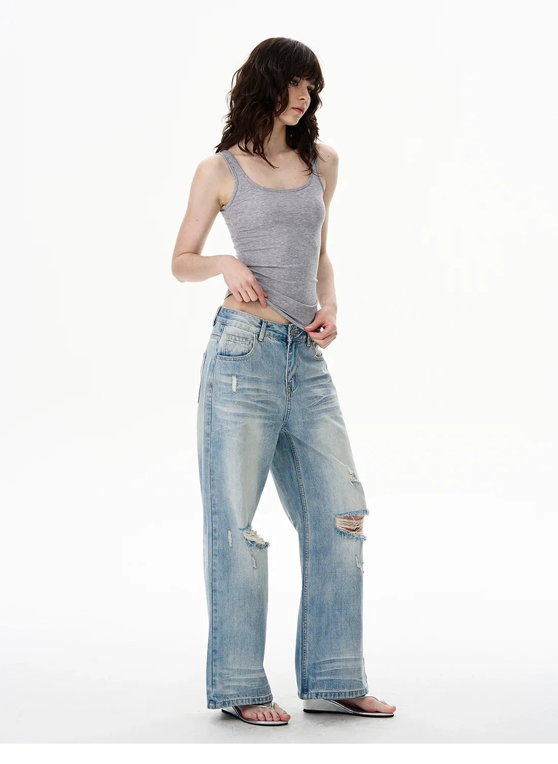 Light Wash Mid-Rise Wide-Leg Jeans
