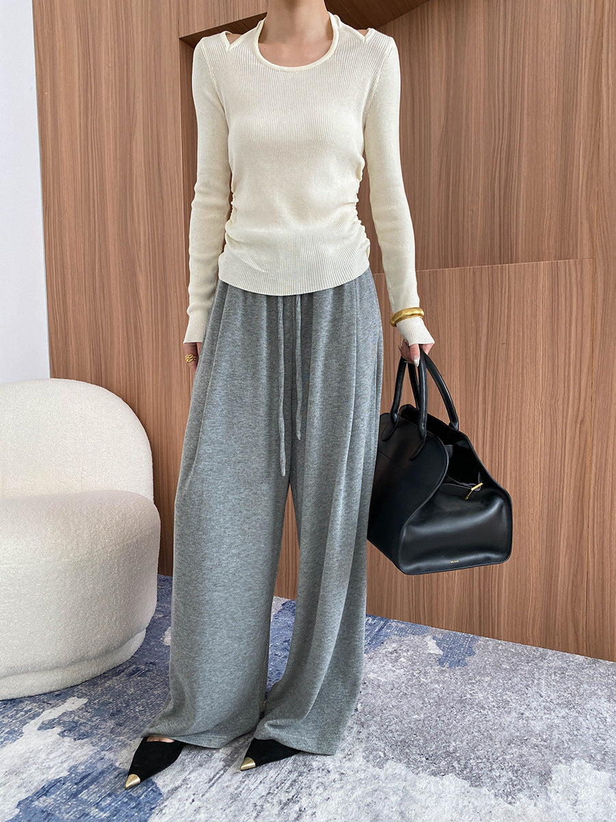 Neck halter exposed shoulders knitted sweater