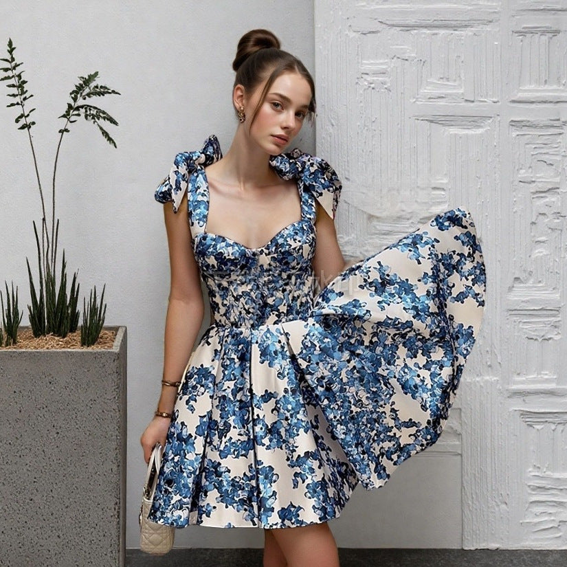 eden floral print bow shoulder dresses