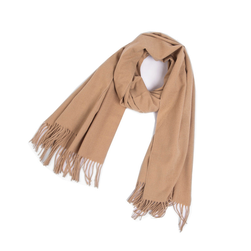 New Autumn Winter Fullpolyester Tassel Solidcolored Versatile Scarf