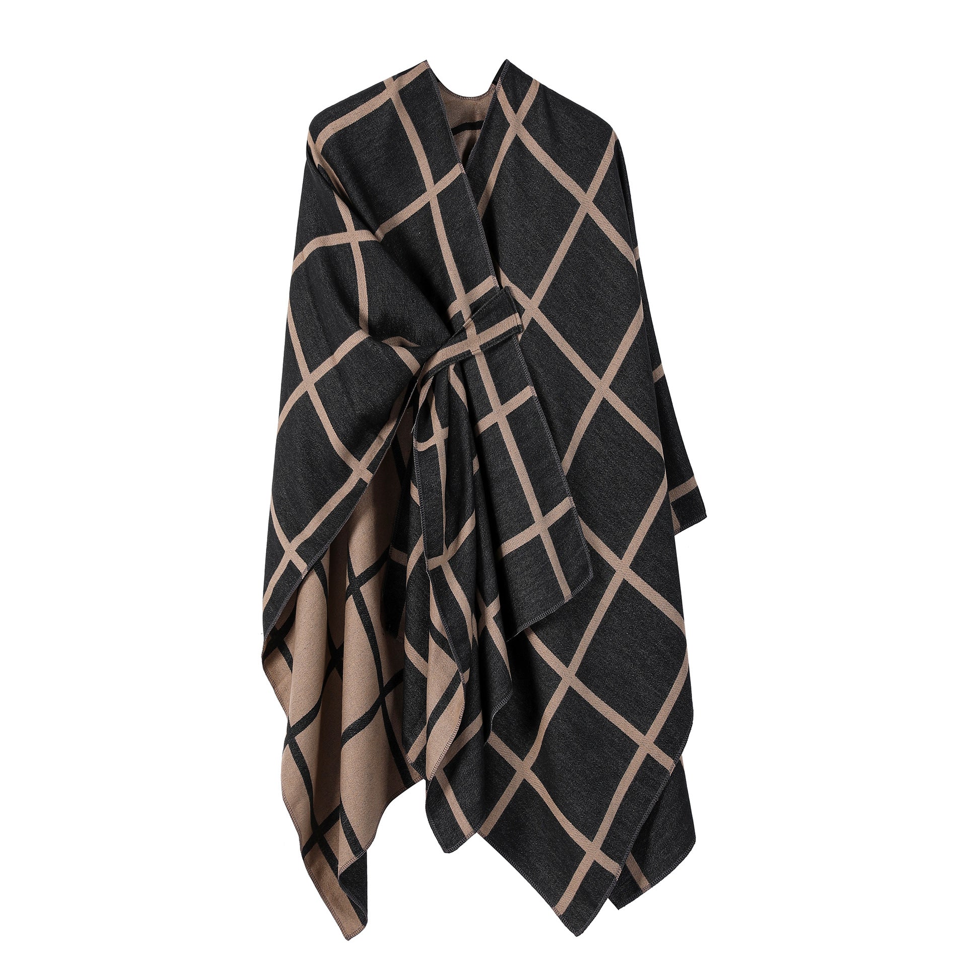 Bestselling Sidetied Plaid Split Cape Warm Crossborder Scarf