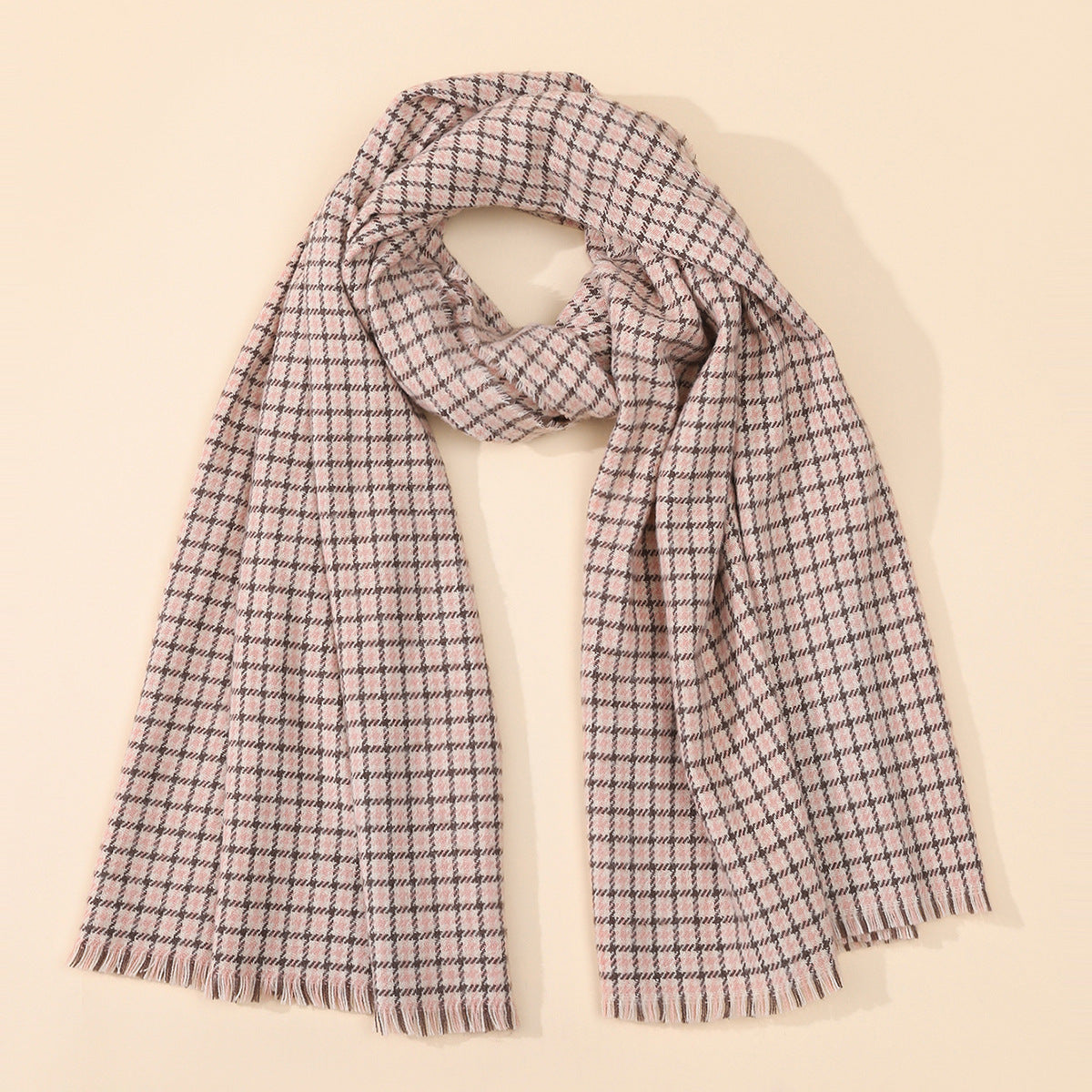Retro Colorblocked Checkered Soft Comfortable Warm Houndstooth Scarf