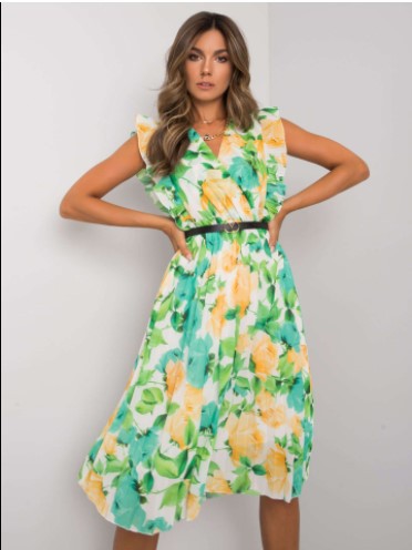 Eugenia Statement Women's Floral Ruffle Midi Dress Elevated Occasion Wear